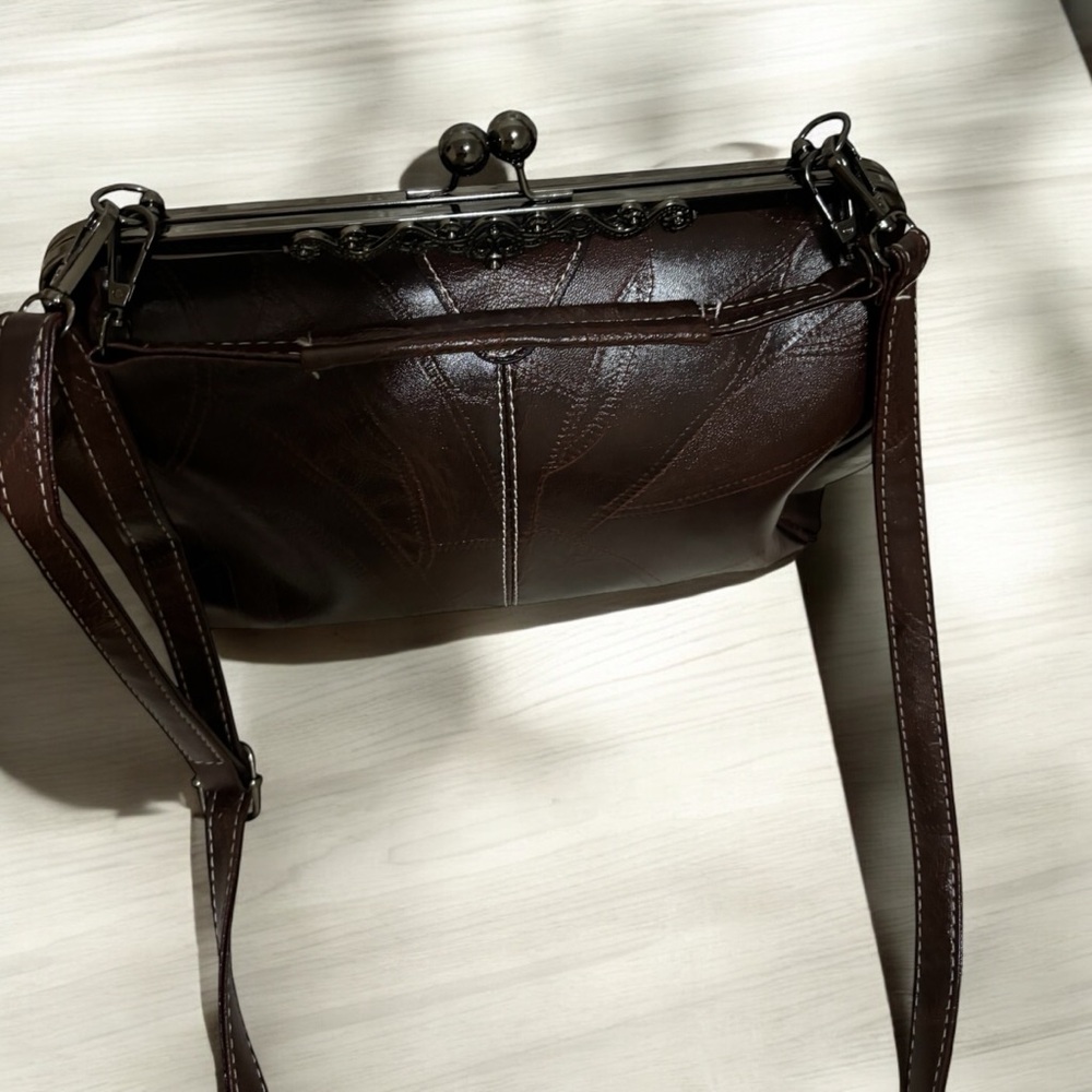 Crossbody Bag with Long Adjustable Strap and Short Hand Strap W Brown/Dark Gray - Picture 5 of 13